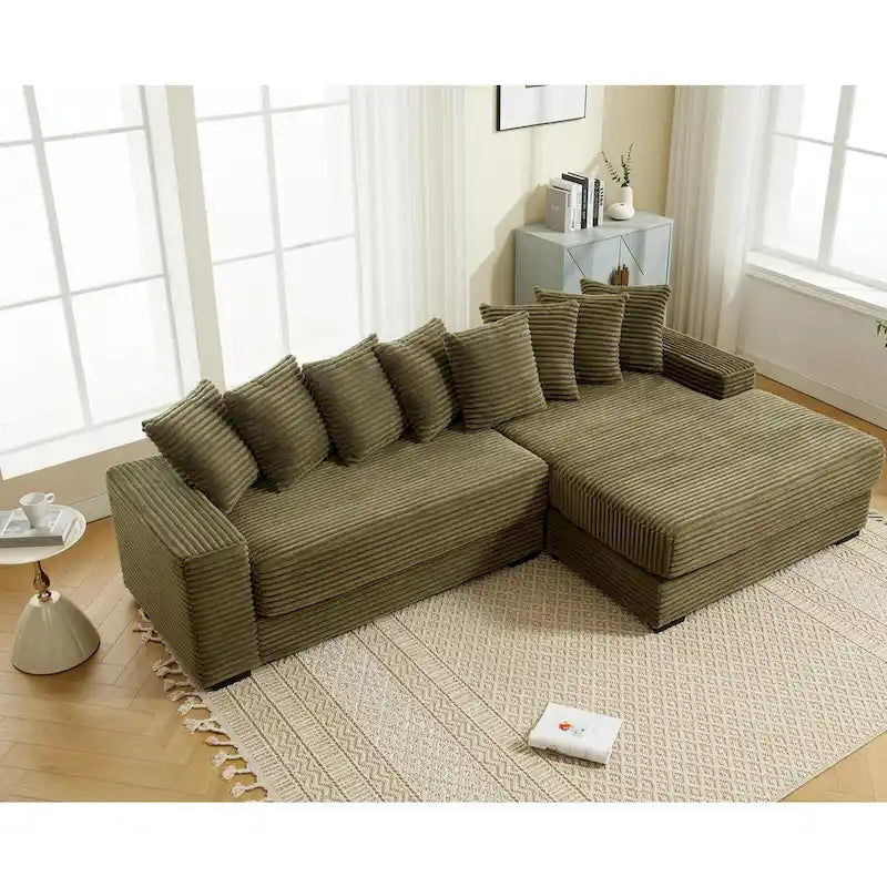 111  Corduroy L-Shaped Sectional Sofa with Oversized Right Chaise