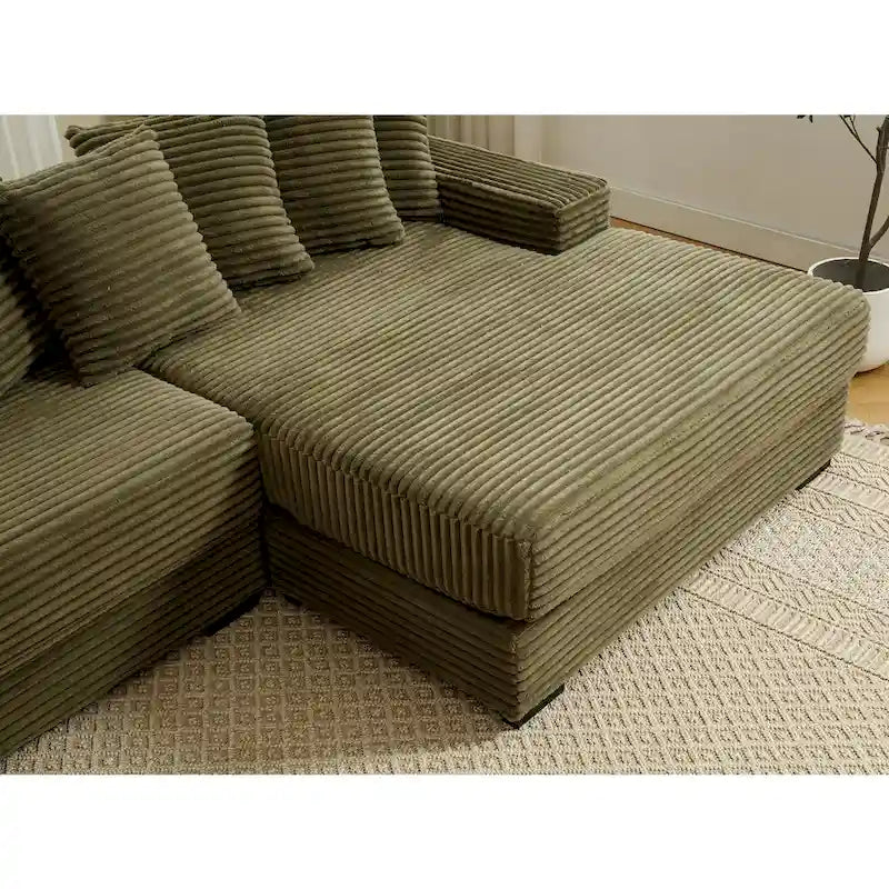 111  Corduroy L-Shaped Sectional Sofa with Oversized Right Chaise
