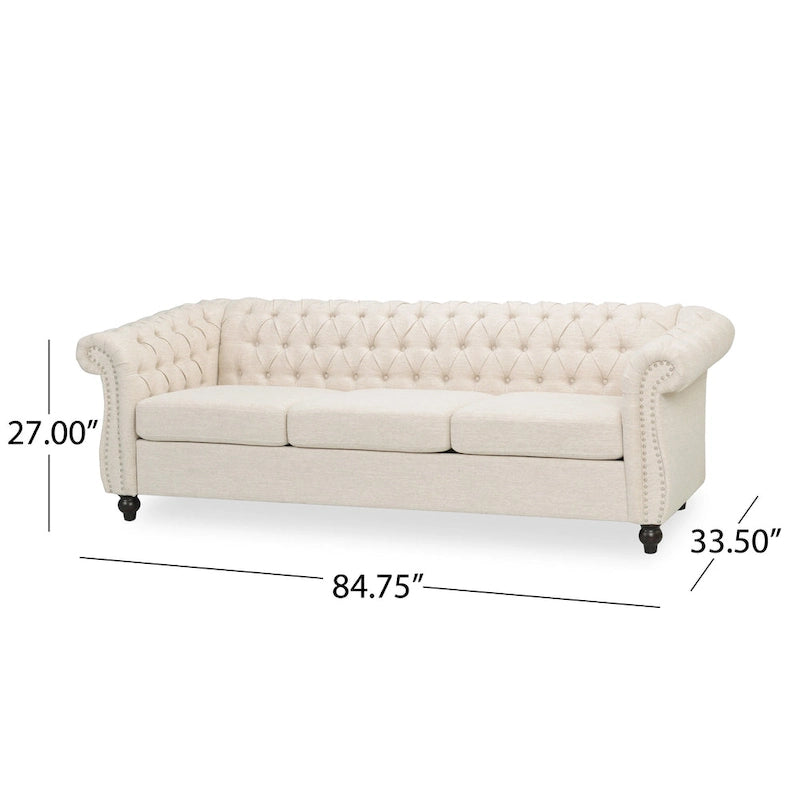 Chesterfield Button Tufted 3-seater Sofa with Nailheads