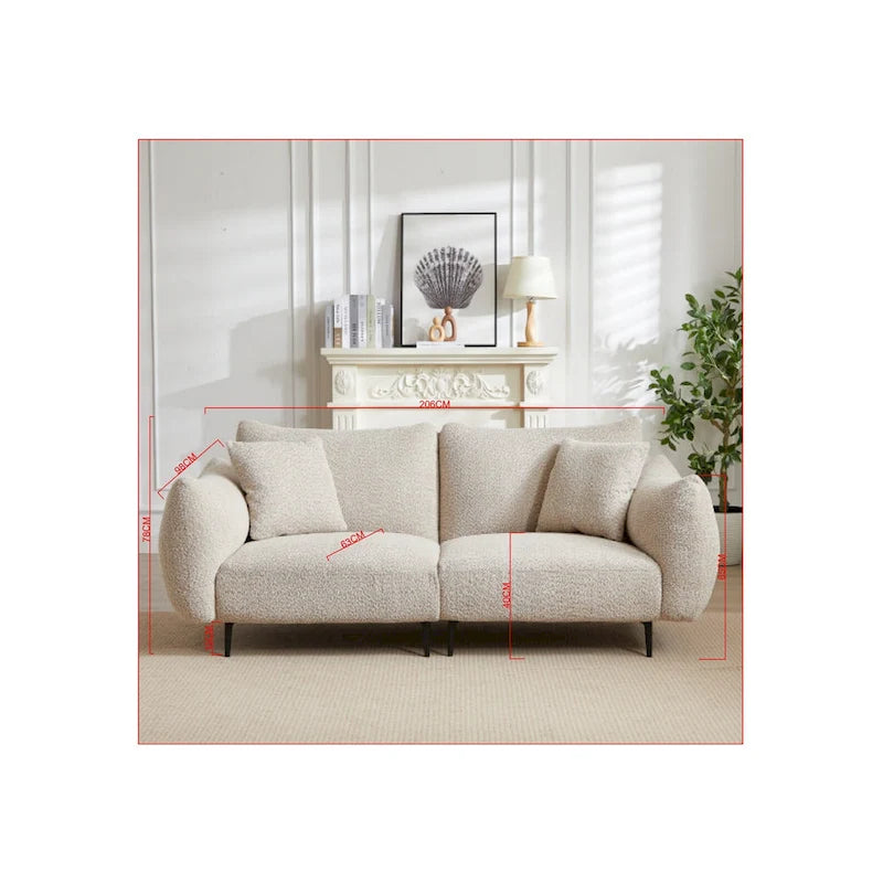 64  Classic Fabric 2-Seater Sofa with Wood Frame & 2 Pillows