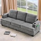 89  3-Seater Sofa, Deep Seat Sofa, Modern Comfy Couches for Living Room with Cup Holders