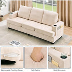89  3-Seater Sofa, Deep Seat Sofa, Modern Comfy Couches for Living Room with Cup Holders
