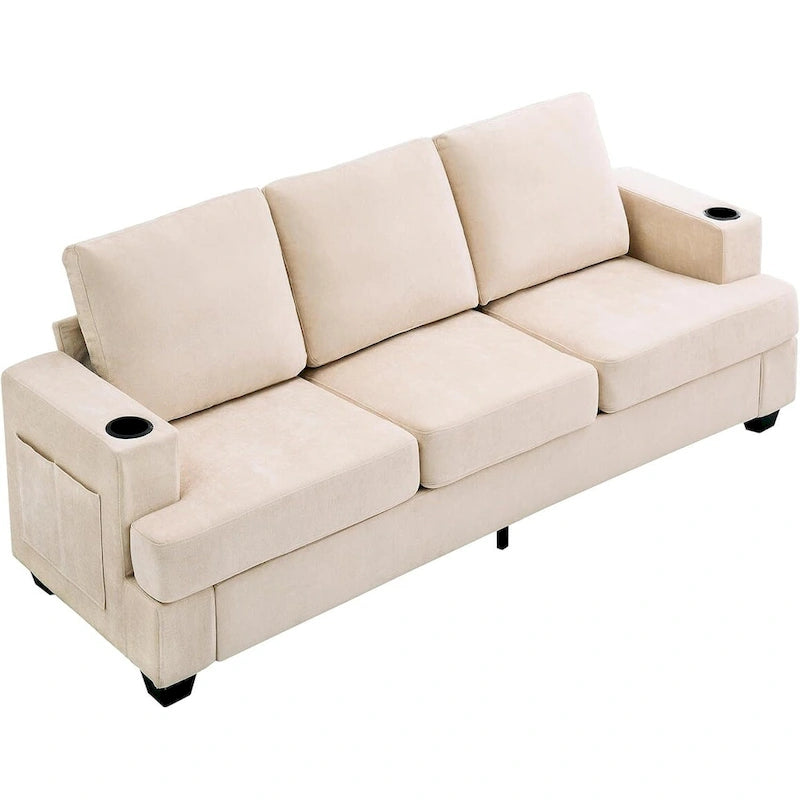 89  3-Seater Sofa, Deep Seat Sofa, Modern Comfy Couches for Living Room with Cup Holders