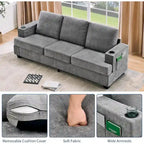 89  3-Seater Sofa, Deep Seat Sofa, Modern Comfy Couches for Living Room with Cup Holders