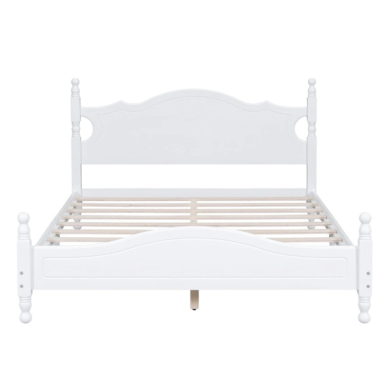White Vintage-inspired Queen Size Wood Platform Bed