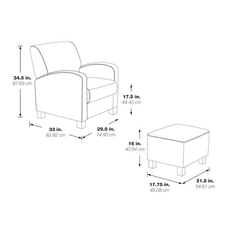 OS Home and Office Furniture Aiden Chair & Ottoman Herringbone Orange with Medium Espresso Legs