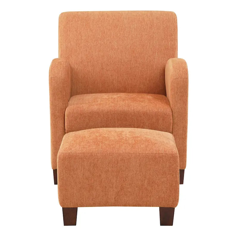 OS Home and Office Furniture Aiden Chair & Ottoman Herringbone Orange with Medium Espresso Legs