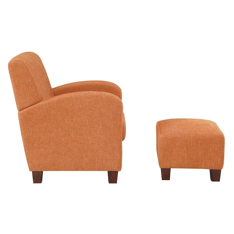 OS Home and Office Furniture Aiden Chair & Ottoman Herringbone Orange with Medium Espresso Legs