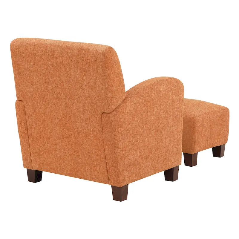OS Home and Office Furniture Aiden Chair & Ottoman Herringbone Orange with Medium Espresso Legs
