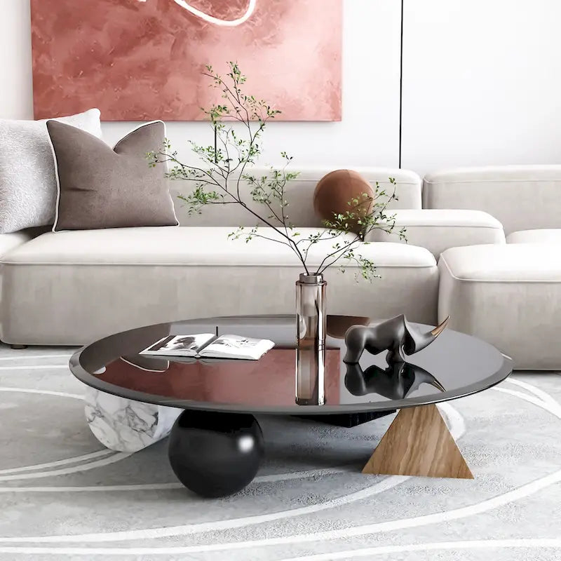 Round Tempered Glass Table Top in Black with Beveled Edge