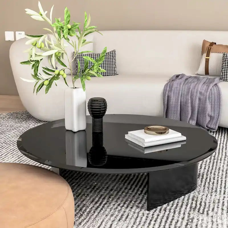 Round Tempered Glass Table Top in Black with Beveled Edge