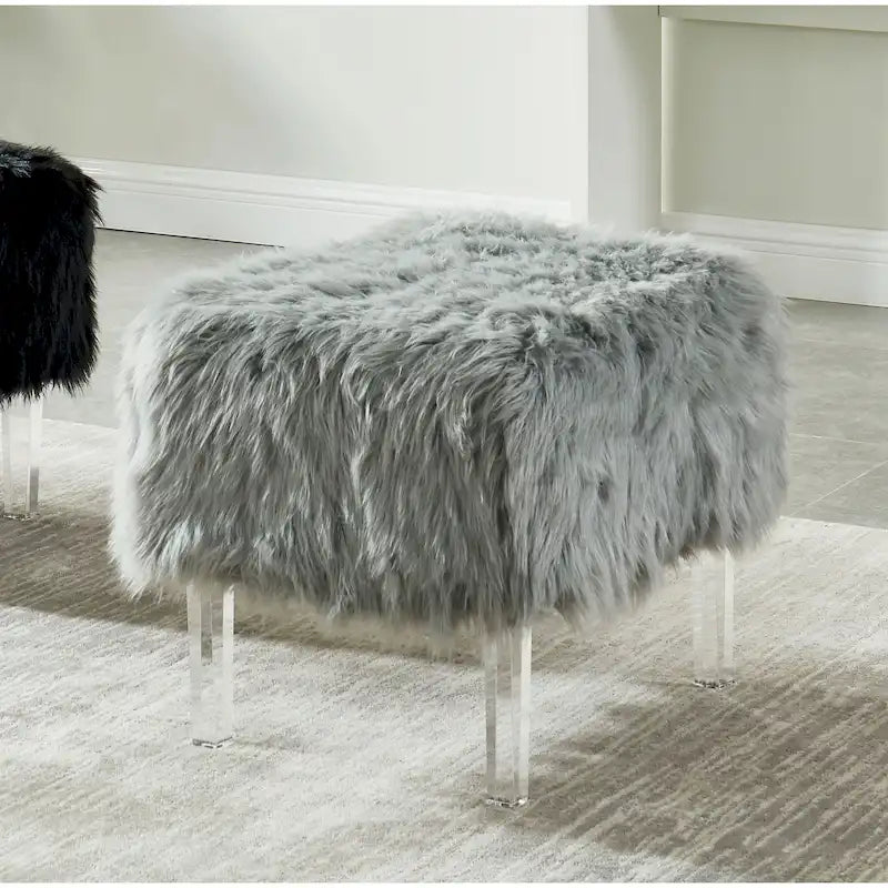 Andral Contemporary Faux Fur Acrylic Ottoman by Silver Orchid