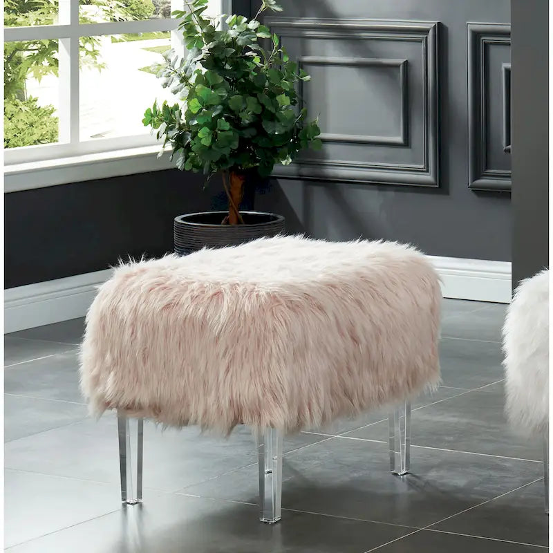 Andral Contemporary Faux Fur Acrylic Ottoman by Silver Orchid