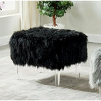 Andral Contemporary Faux Fur Acrylic Ottoman by Silver Orchid