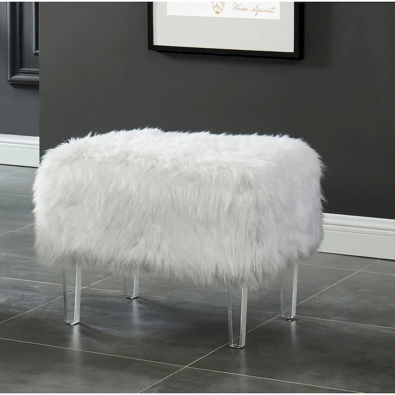 Andral Contemporary Faux Fur Acrylic Ottoman by Silver Orchid