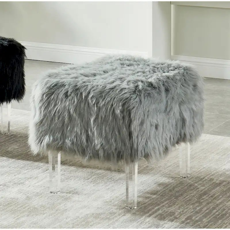 Andral Contemporary Faux Fur Acrylic Ottoman by Silver Orchid