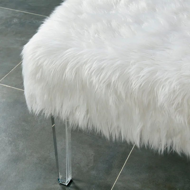 Andral Contemporary Faux Fur Acrylic Ottoman by Silver Orchid