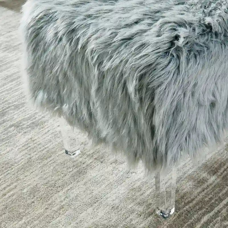 Andral Contemporary Faux Fur Acrylic Ottoman by Silver Orchid