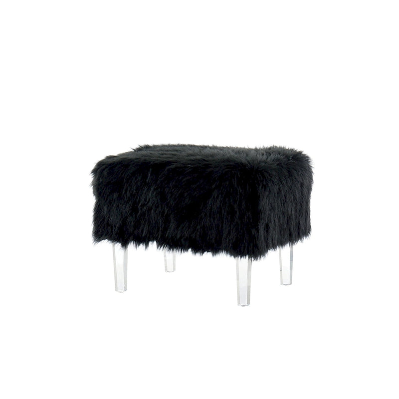 Andral Contemporary Faux Fur Acrylic Ottoman by Silver Orchid