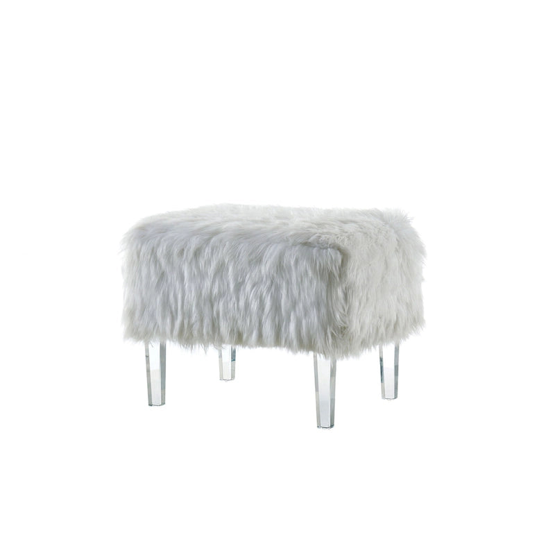 Andral Contemporary Faux Fur Acrylic Ottoman by Silver Orchid