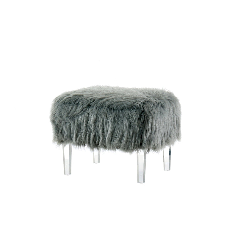 Andral Contemporary Faux Fur Acrylic Ottoman by Silver Orchid