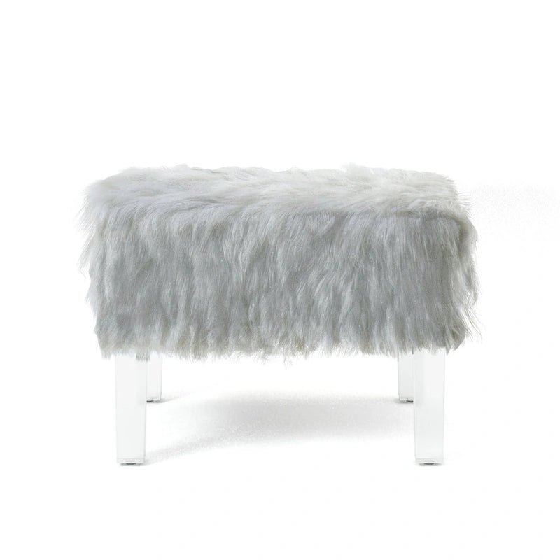Andral Contemporary Faux Fur Acrylic Ottoman by Silver Orchid