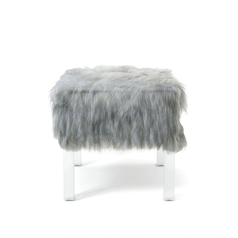 Andral Contemporary Faux Fur Acrylic Ottoman by Silver Orchid
