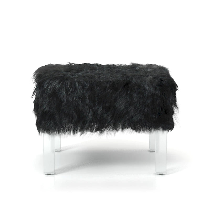 Andral Contemporary Faux Fur Acrylic Ottoman by Silver Orchid