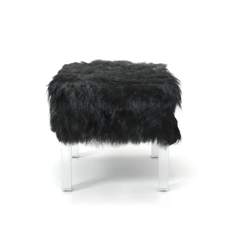 Andral Contemporary Faux Fur Acrylic Ottoman by Silver Orchid
