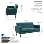 Porthos Home Rya Loveseat Small Sofa Couch, Fabric, Rubberwood