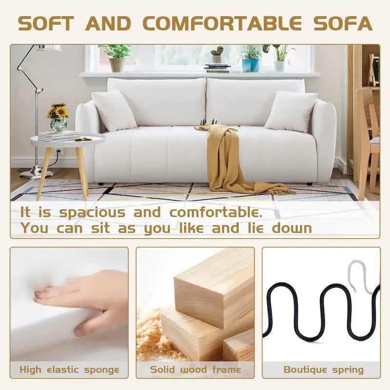 W85in Modern Upholstered 3 Seater Fabric Couch Sofa for Living Room