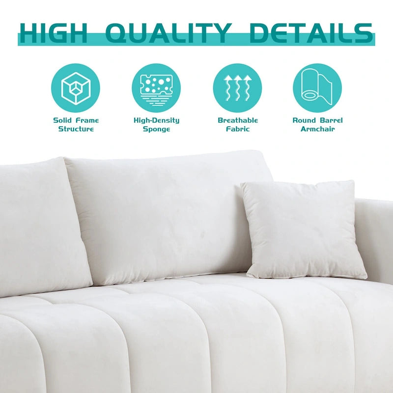 W85in Modern Upholstered 3 Seater Fabric Couch Sofa for Living Room