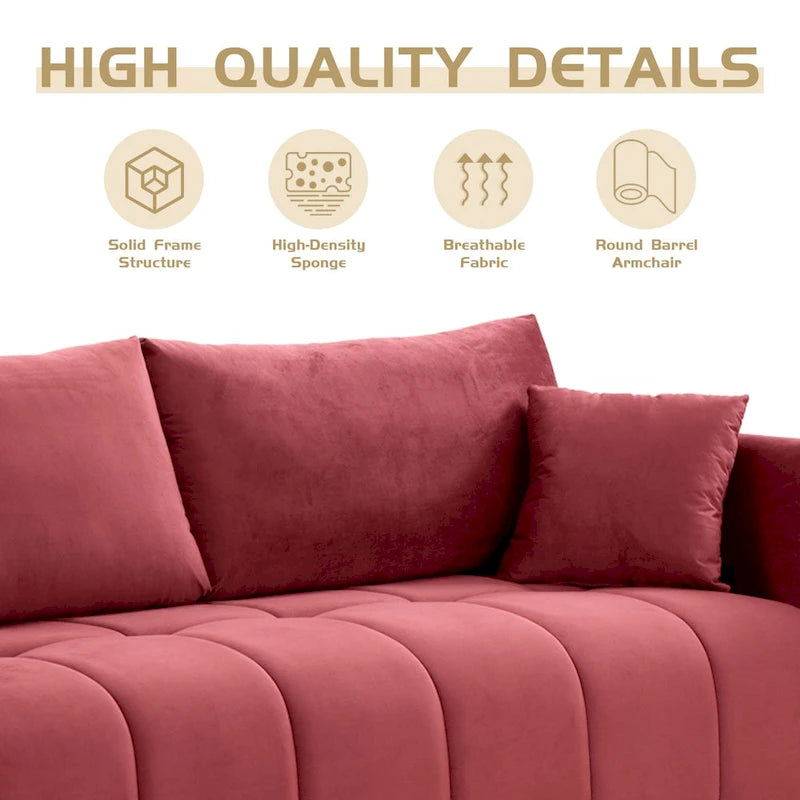 W85in Modern Upholstered 3 Seater Fabric Couch Sofa for Living Room