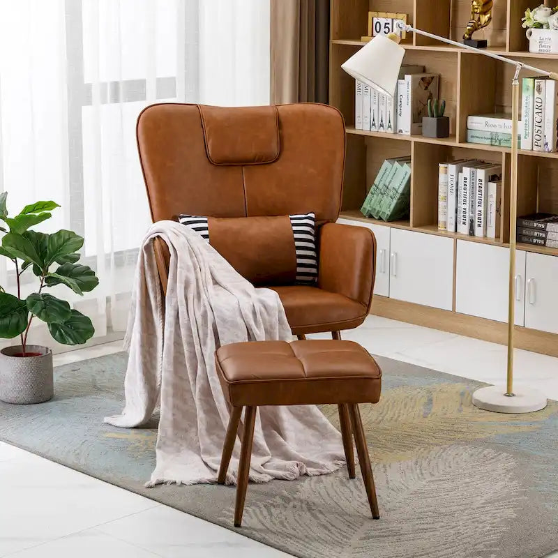 Hausfame Faux Leather Wingback Chairs with Ottoman Accent Chairs Living Room Chairs