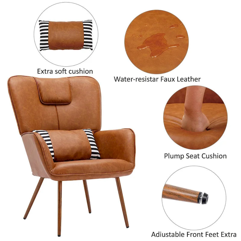 Hausfame Faux Leather Wingback Chairs with Ottoman Accent Chairs Living Room Chairs