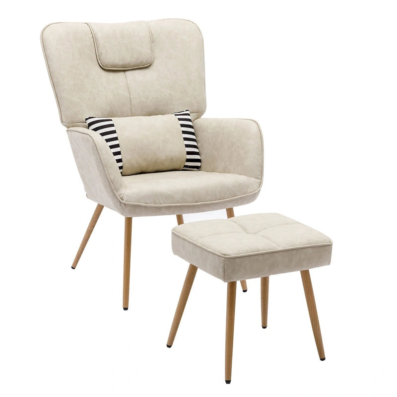 Hausfame Faux Leather Wingback Chairs with Ottoman Accent Chairs Living Room Chairs