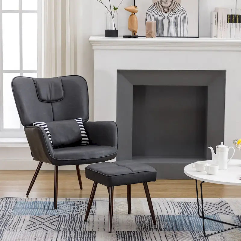 Hausfame Faux Leather Wingback Chairs with Ottoman Accent Chairs Living Room Chairs
