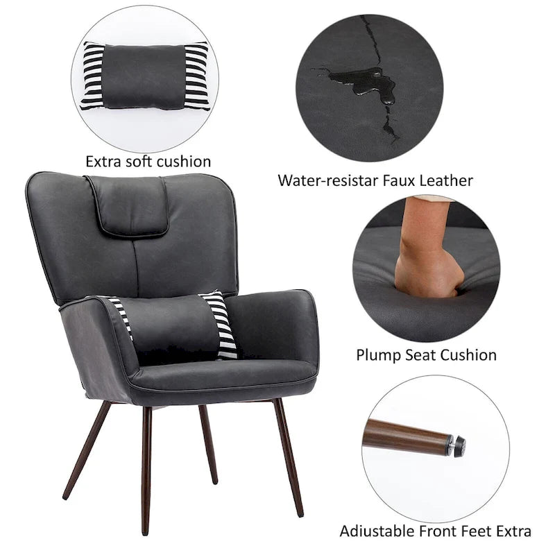 Hausfame Faux Leather Wingback Chairs with Ottoman Accent Chairs Living Room Chairs