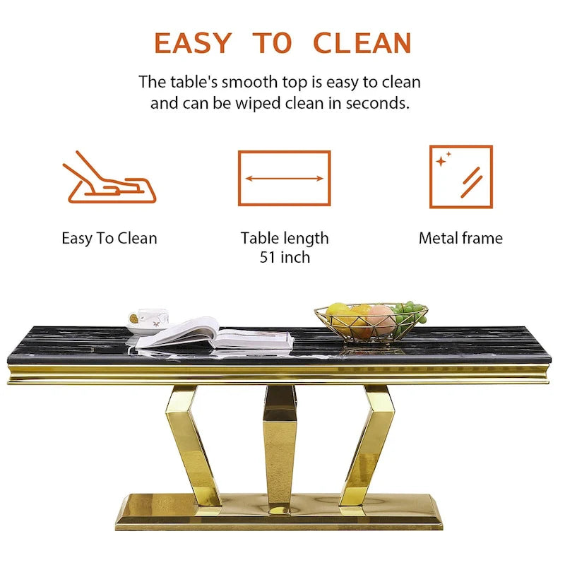 Modern Coffee Table with Stainless Steel Base 48 inches Rectangular Coffee Table with Sturdy Metal Frame for Living Room