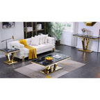 Modern Coffee Table with Stainless Steel Base 48 inches Rectangular Coffee Table with Sturdy Metal Frame for Living Room