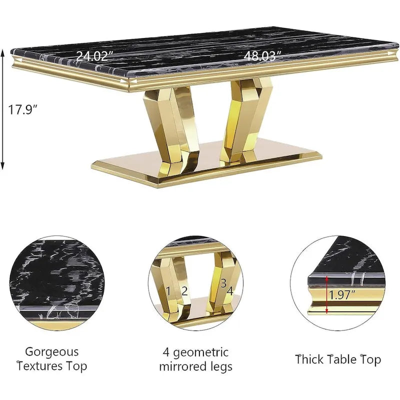 Modern Coffee Table with Stainless Steel Base 48 inches Rectangular Coffee Table with Sturdy Metal Frame for Living Room