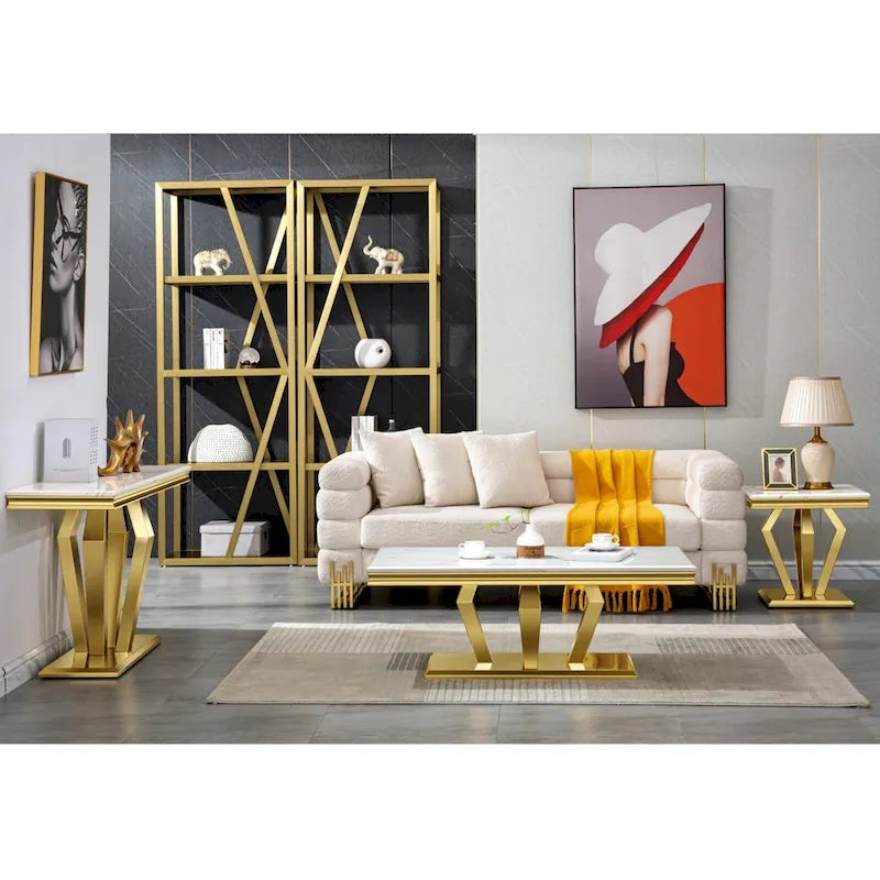 Modern Coffee Table with Stainless Steel Base 48 inches Rectangular Coffee Table with Sturdy Metal Frame for Living Room