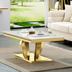 Modern Coffee Table with Stainless Steel Base 48 inches Rectangular Coffee Table with Sturdy Metal Frame for Living Room