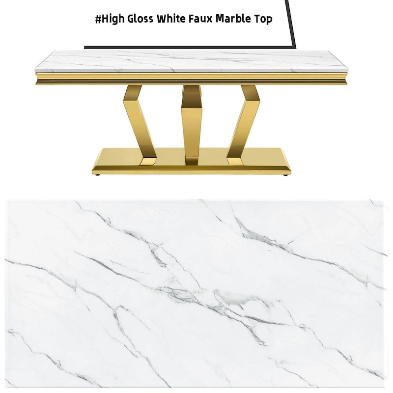 Modern Coffee Table with Stainless Steel Base 48 inches Rectangular Coffee Table with Sturdy Metal Frame for Living Room