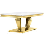 Modern Coffee Table with Stainless Steel Base 48 inches Rectangular Coffee Table with Sturdy Metal Frame for Living Room