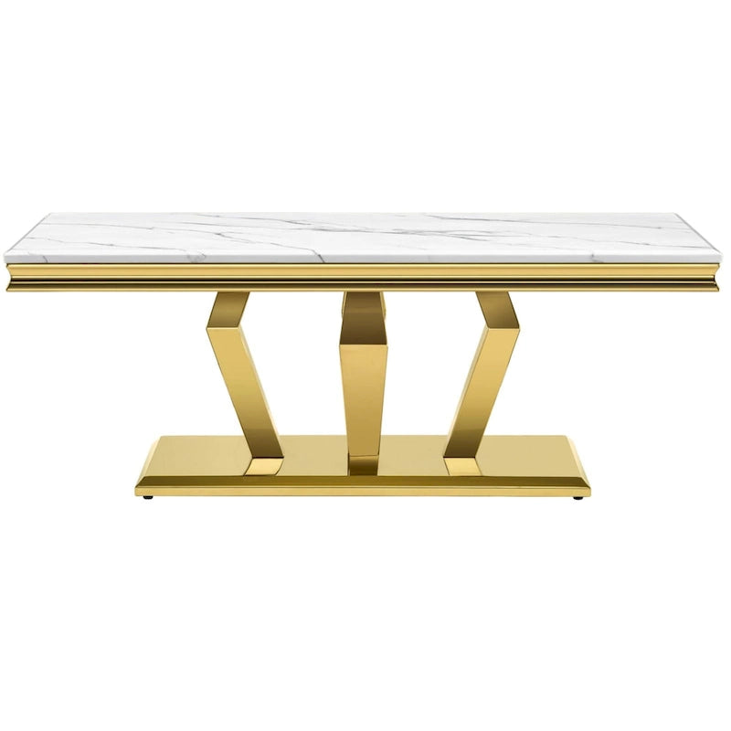 Modern Coffee Table with Stainless Steel Base 48 inches Rectangular Coffee Table with Sturdy Metal Frame for Living Room