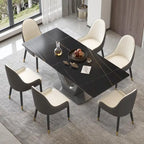 Classic Marble Dining Table Sintered StoneTable Top with Grey Pedestal