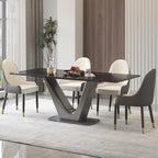 Classic Marble Dining Table Sintered StoneTable Top with Grey Pedestal