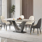 Classic Marble Dining Table Sintered StoneTable Top with Grey Pedestal