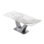 Classic Marble Dining Table Sintered StoneTable Top with Grey Pedestal